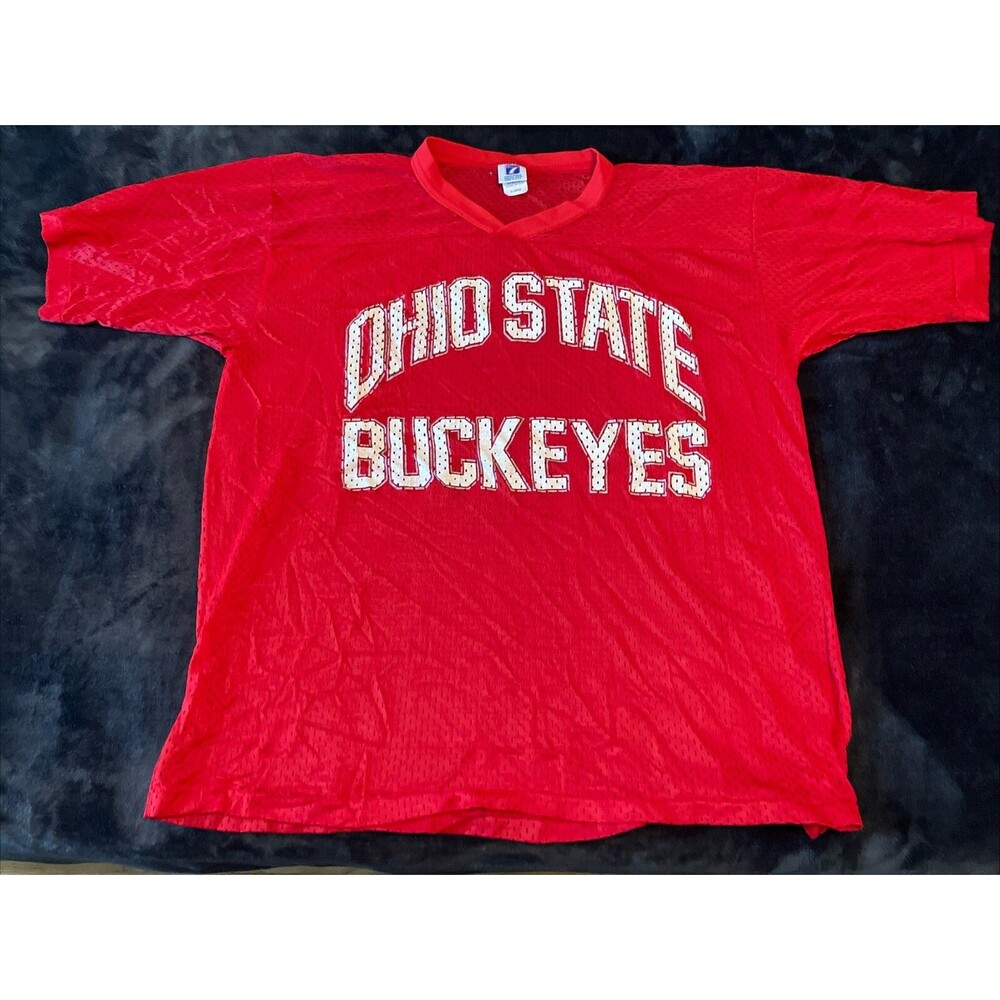 Vintage Ohio State Buckeyes Mesh Football Shirt Logo 7 USA Sz XL / L w/ Flaw